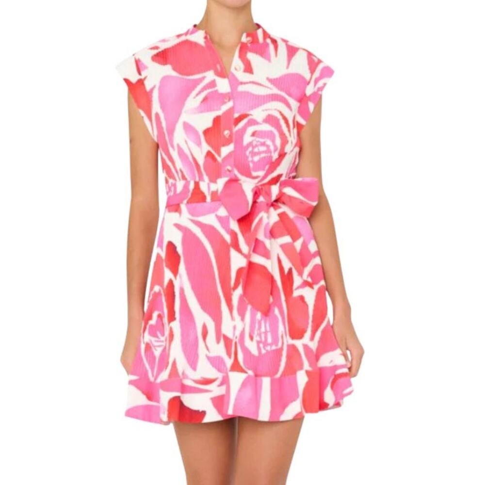 Milly Joan Dream Rose Pleated Dress Pink Magenta US 8 M NWT Luxe Resort Wear